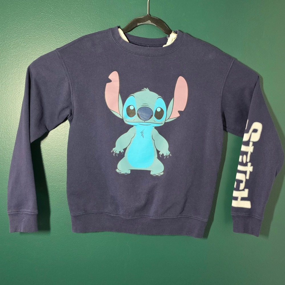 Disney Stitch Graphic Crewneck Sweatshirt Navy Blue Women Small RN 117508